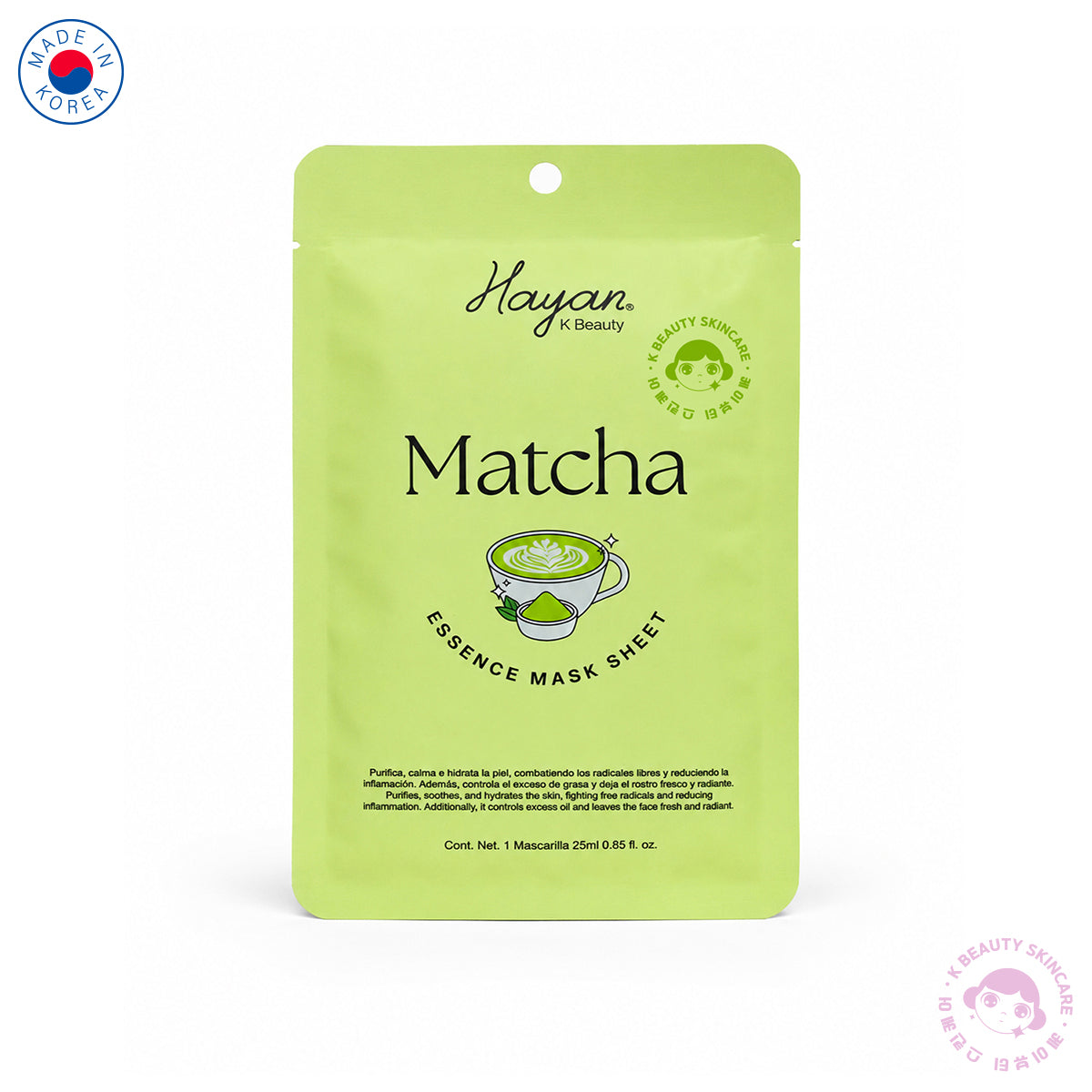 Mascarilla Facial Extracto De Matcha Tela Hidratante Hayan