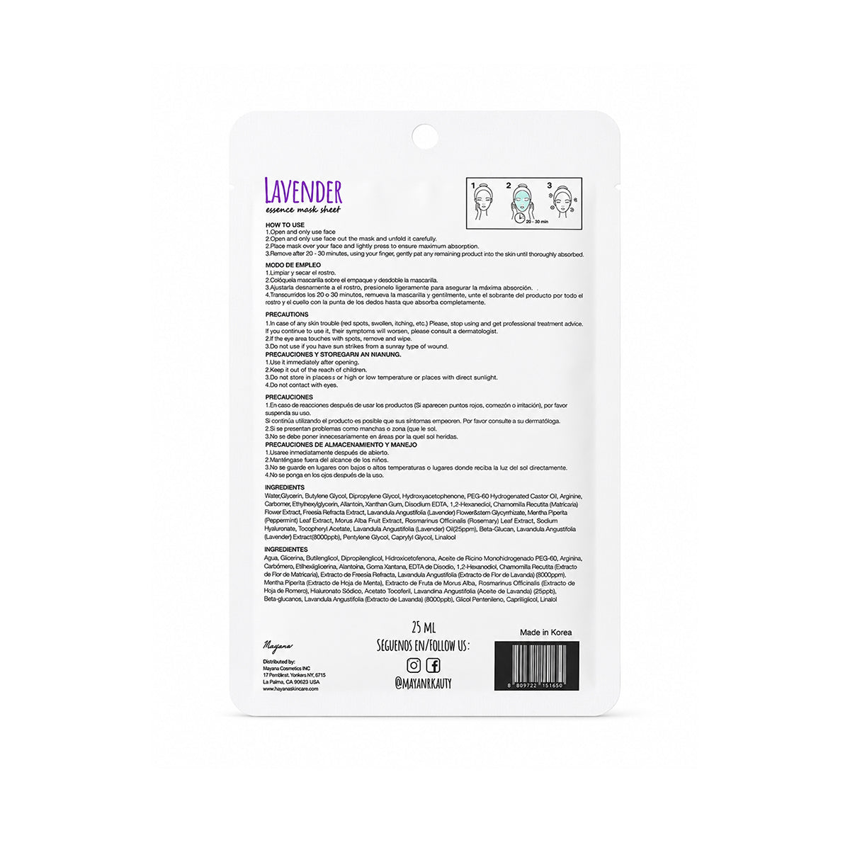 Mascarilla de Tela con Extracto de lavanda + madeca efecto Calmante Intensivo