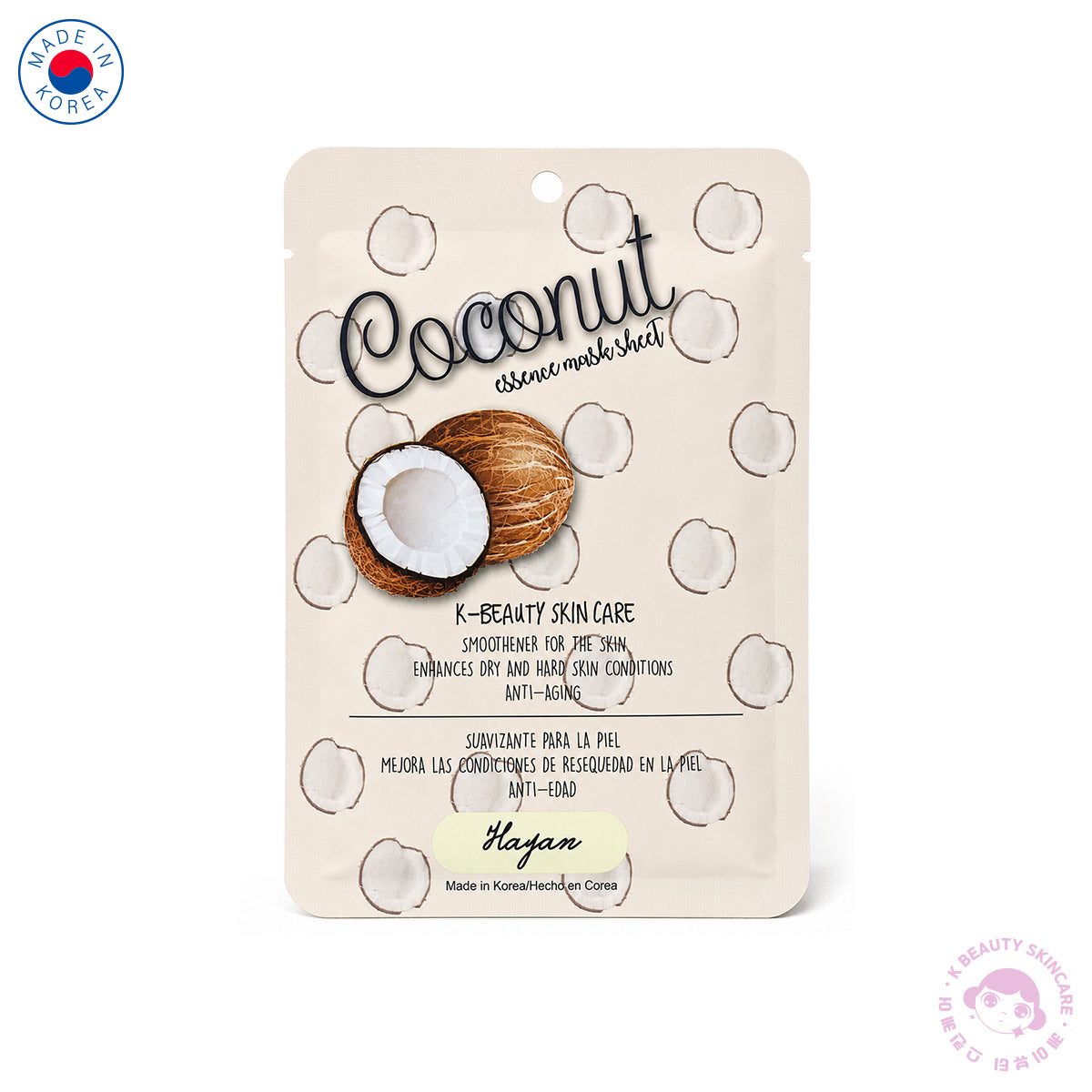 Mascarilla facial extracto de coco  tela hidratante Hayan