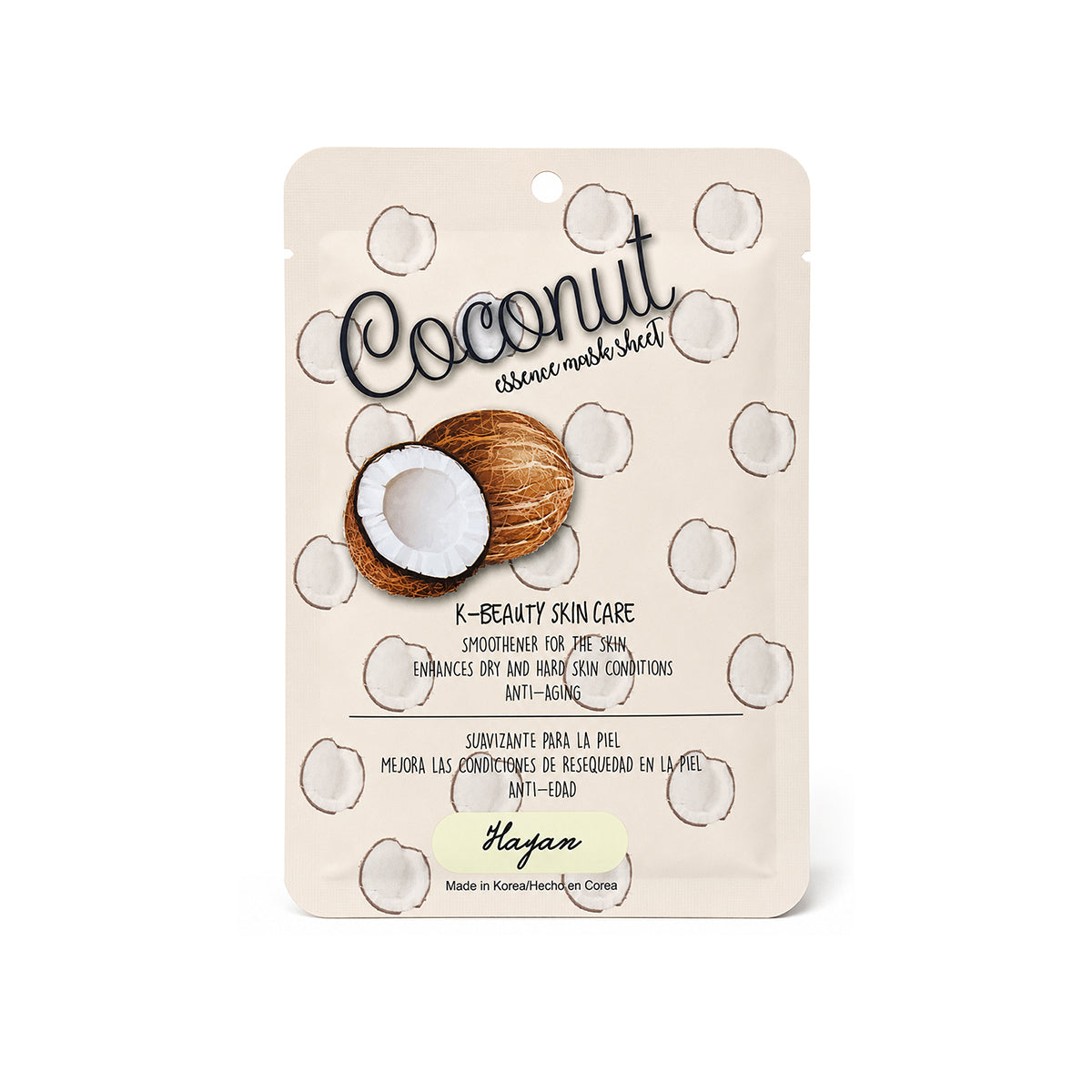 Mascarilla facial extracto de coco  tela hidratante Hayan