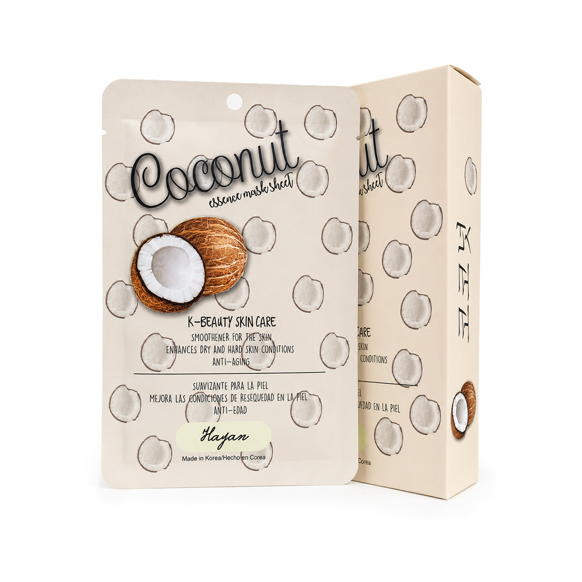 Mascarilla facial extracto de coco  tela hidratante Hayan