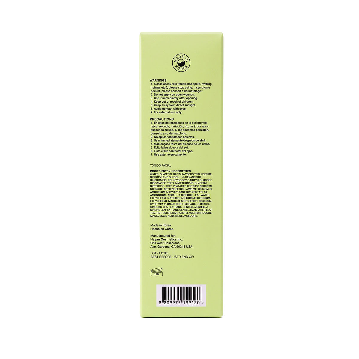 Tónico facial con Matcha+PDRN marca hayan todo tipo de piel