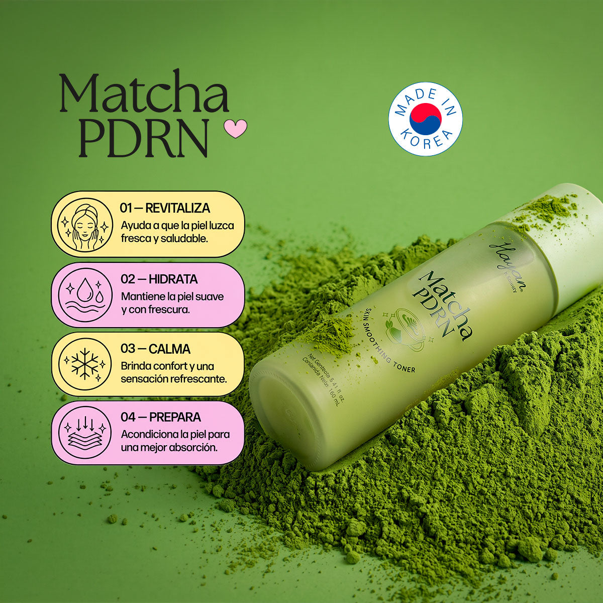Tónico facial con Matcha+PDRN marca hayan todo tipo de piel
